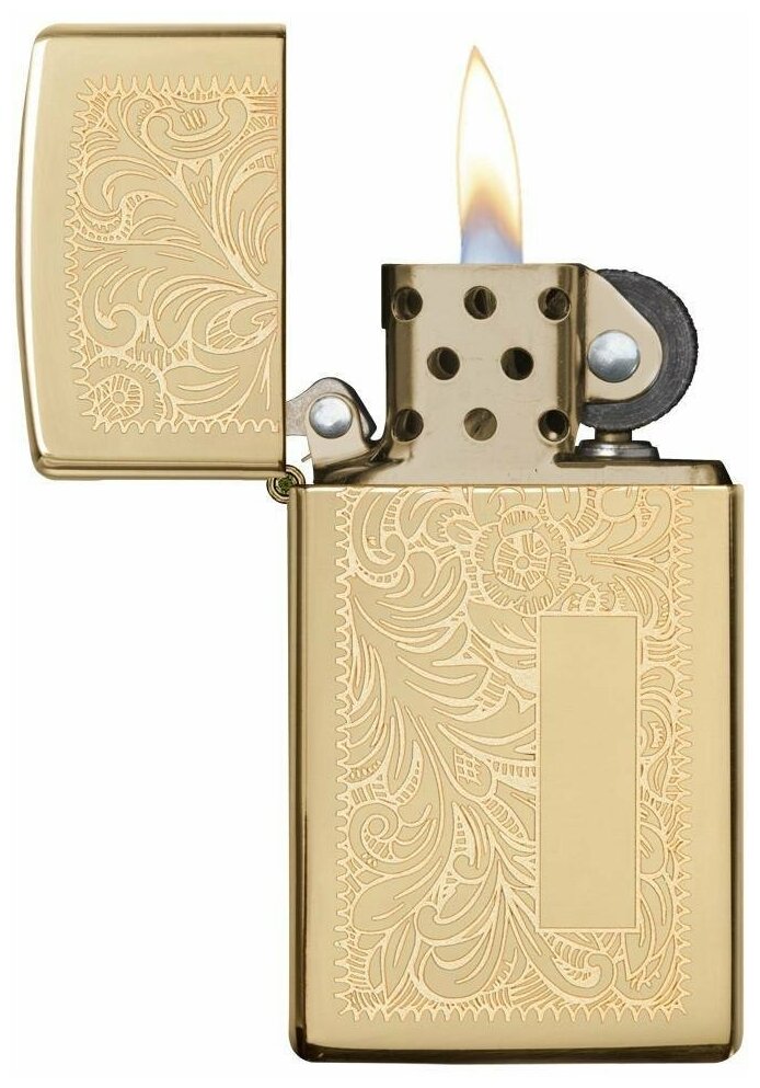 Оригинальная бензиновая зажигалка ZIPPO Slim® Venetian® 1652B с покрытием High Polish Brass