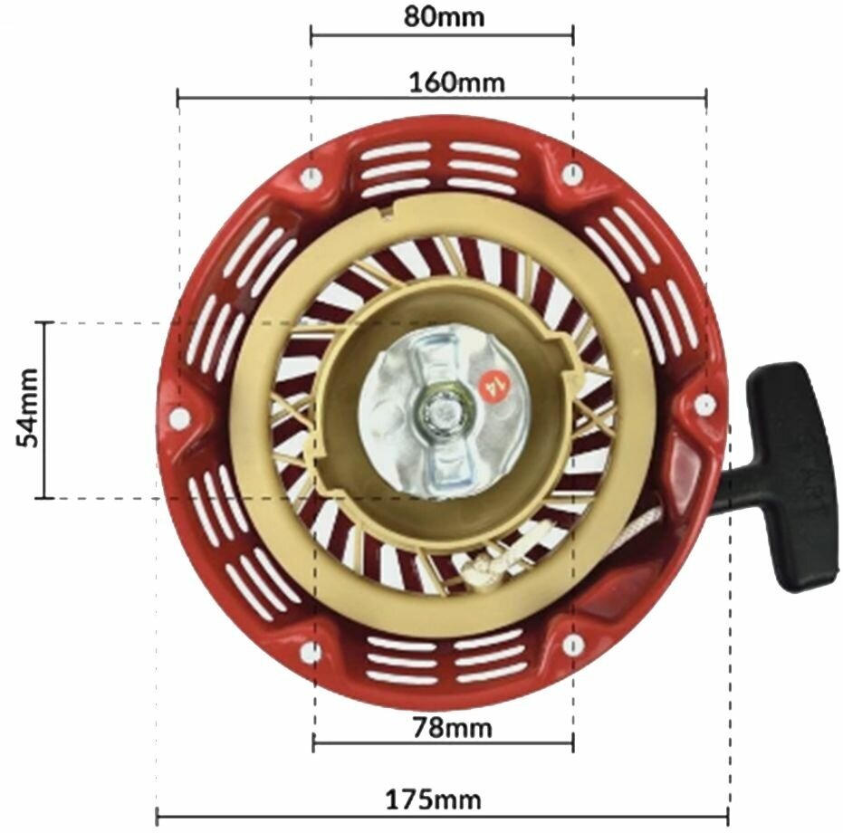 Стартер ручной в сборе с храповиком для двигателей 160F/168F генератора, культиватора, насосов. D 175 мм - фотография № 5