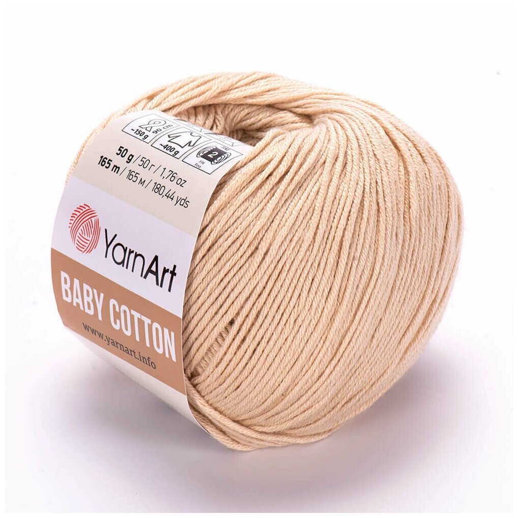 Пряжа YarnArt Baby Cotton -1 шт, 404 розовая пудра, 165 м/50 г, 50% хлопок, 50% акрил /ярнарт беби коттон/