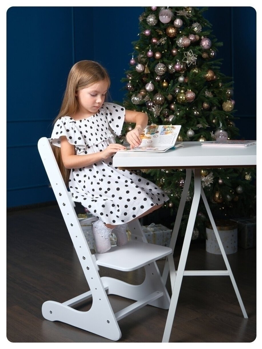 Растущий стул школьнику для правильной осанки - детский регулируемый ростовой стульчик из дерева, белый - фотография № 8