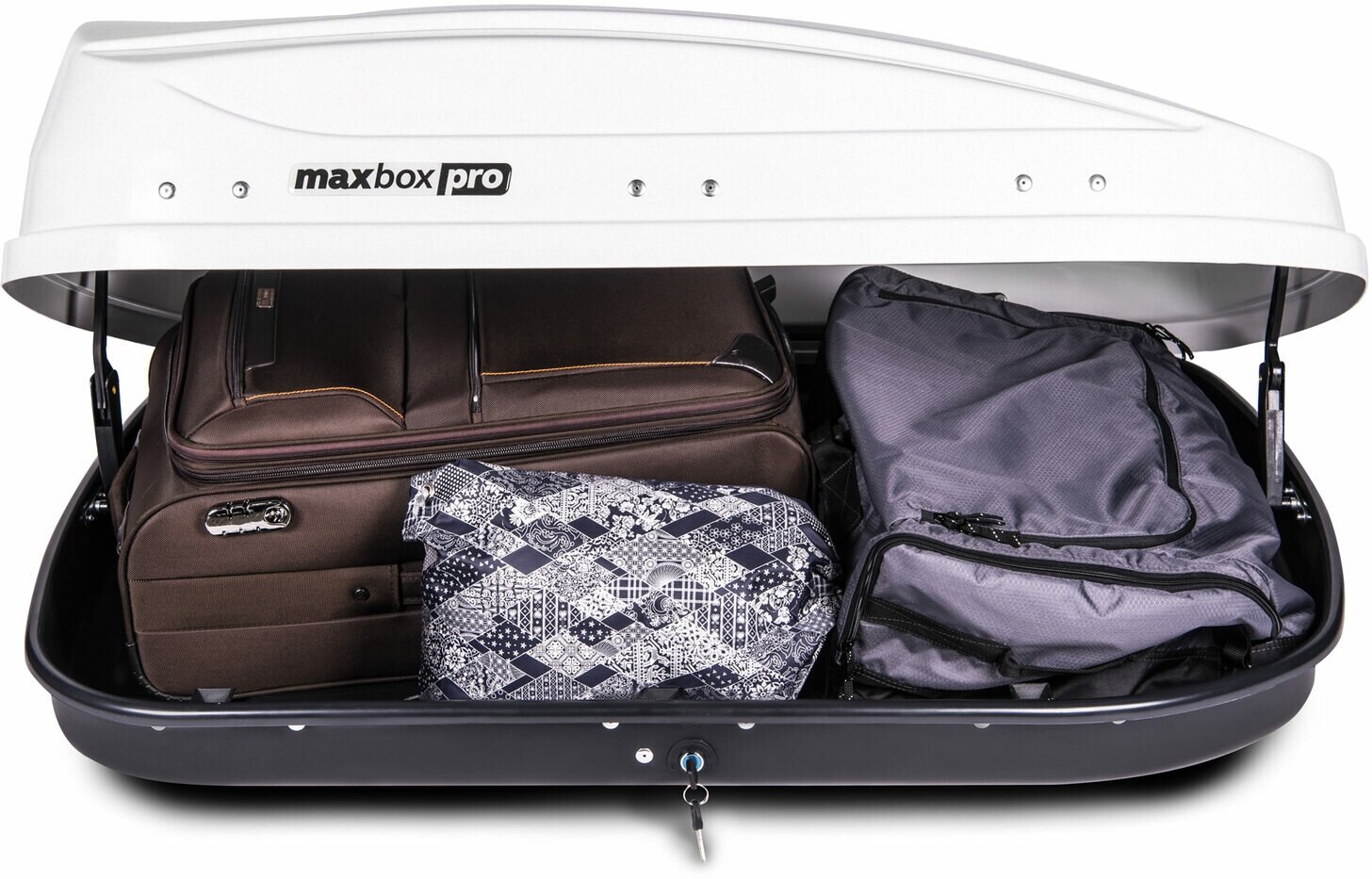 Автобокс MaxBox PRO 430 (малый) белый 136*96*42 двустороннее открывание (багажный бокс на крышу)
