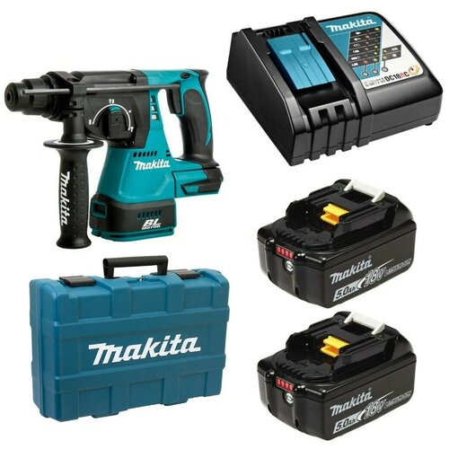 Аккумуляторный перфоратор Makita LXT DHR242RTE (18V, 2 x 5.0Ah, Li-Ion) аккумуляторный перфоратор makita lxt dhr241rfe 18v 2 x 3 0ah з у кейс li ion