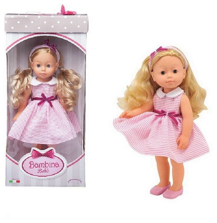 Кукла DIMIAN Bambolina Boutique 40 см, розовое полосатое платье