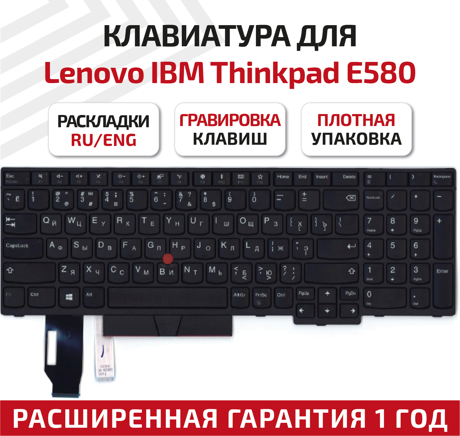 Клавиатура (keyboard) 01YP582 для ноутбука Lenovo ThinkPad Edge T590, E580, E585, E590, L580, L585, P52, P53, P53s, P72, P73, черная