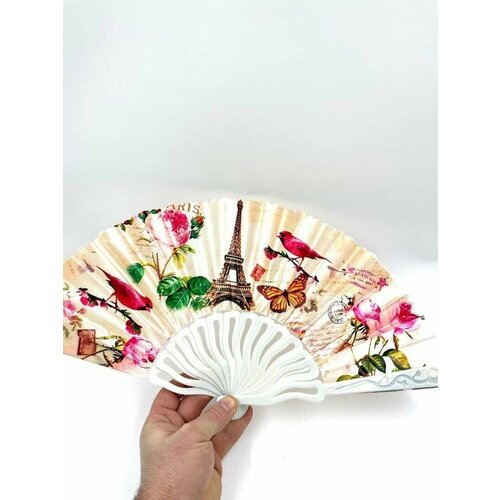 Складной веер с пластиковым основанием и рисунком 