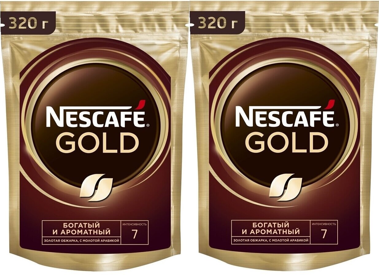 Кофе растворимый Nescafe Gold сублимированный с добавлением молотого, пакет, 2 уп. по 320 г