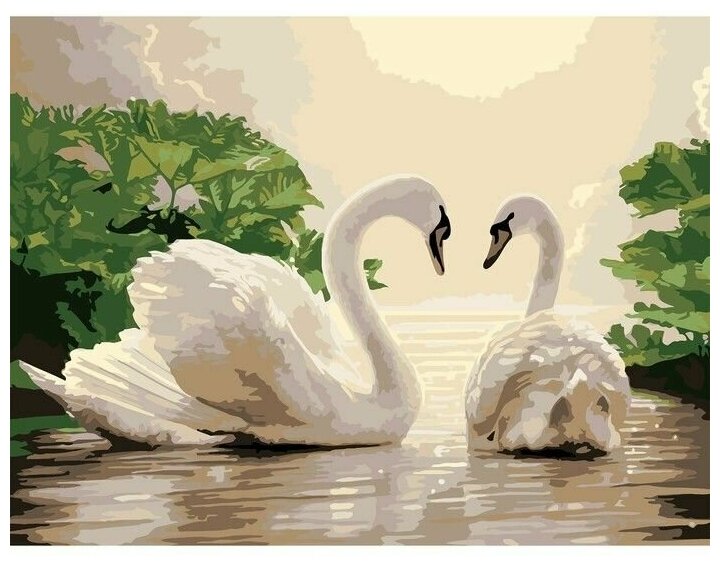 Картина по номерам на холсте . Лебеди на тихом пруду .40х30 см