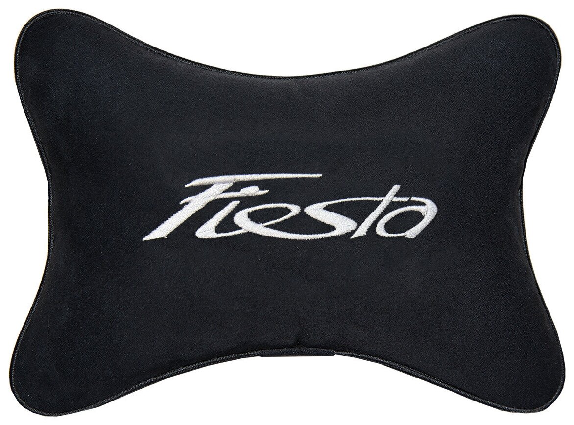 Автомобильная подушка на подголовник алькантара Black с логотипом автомобиля FORD Fiesta