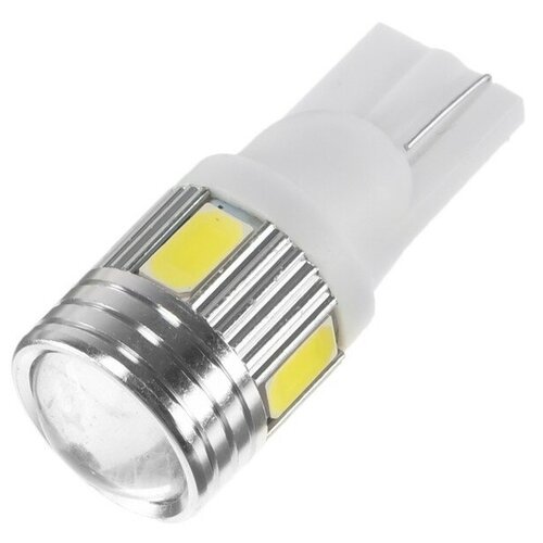 фото Автолампа светодиодная t10 w5w, 6 led, 3 вт, линза, свечение белое qwen