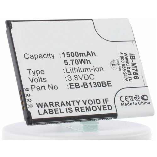 Аккумулятор iBatt iB-B1-M756 1500mAh для Samsung EB-BG313BBE, EB-B130BE аккумулятор ibatt ib b1 m860 2200mah для samsung eb bg720cbk eb bg720cbc