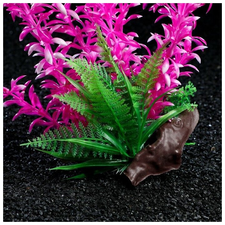 Пижон Аква Растение искусственное аквариумное на платформе в виде коряги, 30 см, розовое