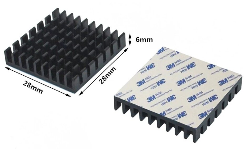 Аллюминиевый радиатор 28х28х6 мм с термоскотчем