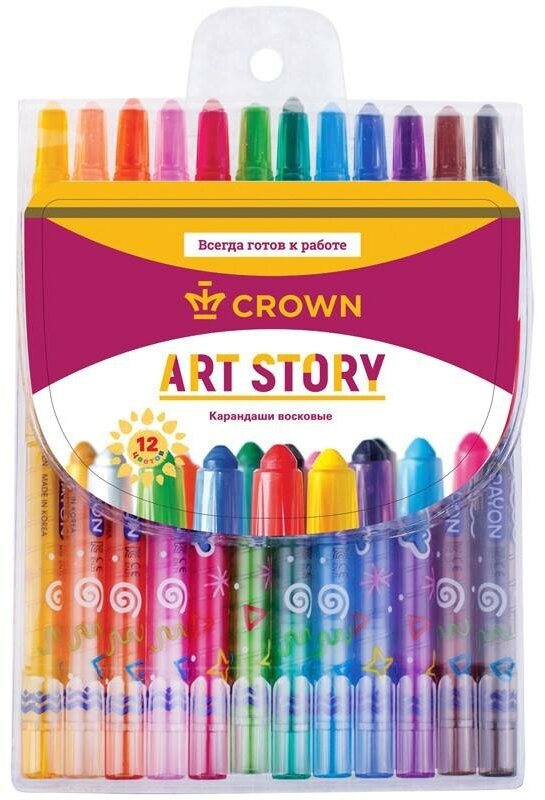 CROWN Комплект карандашей восковых "ArtStory", 12 цветов (12 упаковок в комплекте) (количество товаров в комплекте: 12)