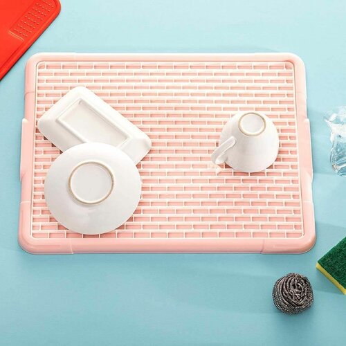 Многофункциональный поднос - сушилка для посуды 43,5*34,5 см розовый
