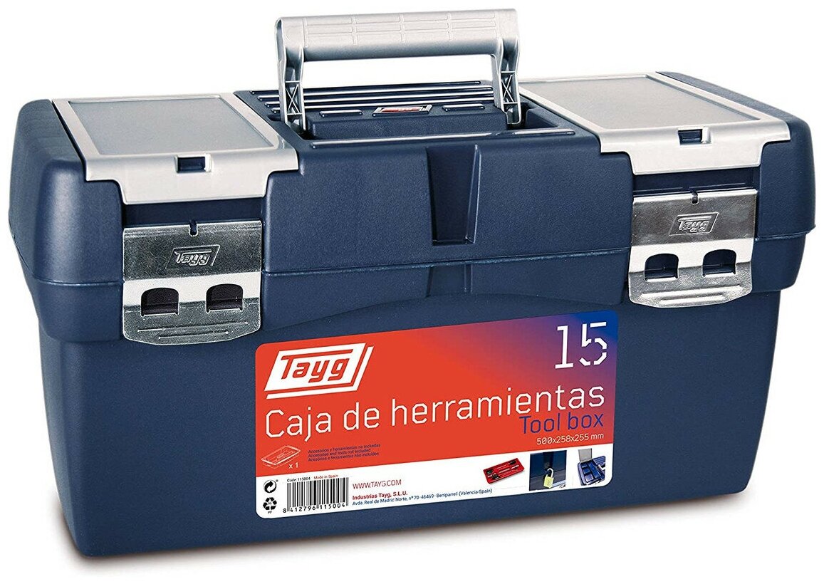 Ящик для инструмента TAYG №15 c лотком, 2 органайзера, метал. замки, синий, 500х258х255 мм
