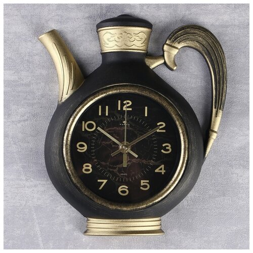 фото Часы настенные, серия: кухня "чайник" 26.5х24 см, корпус чёрный с золотом рубин