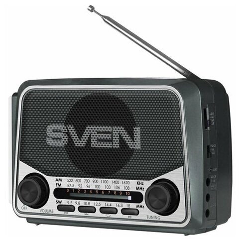 Радиоприёмник SVEN SRP-525 3 Вт FM/AM/SW USB microSD аккумулятор 150-20000 Гц черный SV-017156 1 шт.