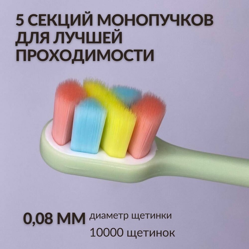 Ультра мягкая зубная щетка чистый ЗУБ для чистки зубов и полости рта для взрослых и подростков (10000+ щетинок), икс-образная щетина, зеленый — фото 1