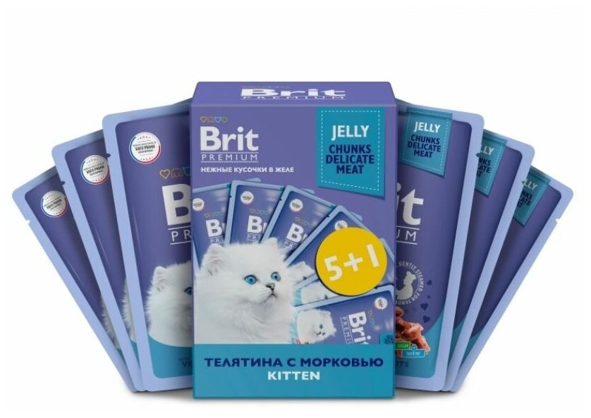 Пауч Brit Premium Промо-Набор 5+1 для котят, Телятина с Морковью в желе 85г - фотография № 4