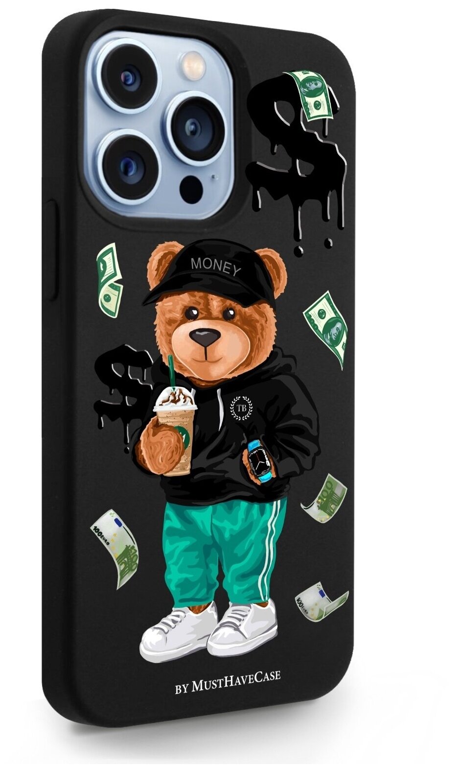 Черный силиконовый чехол MustHaveCase для iPhone 13 Pro Tony Bear/ Мишка Тони для Айфон 13 Про