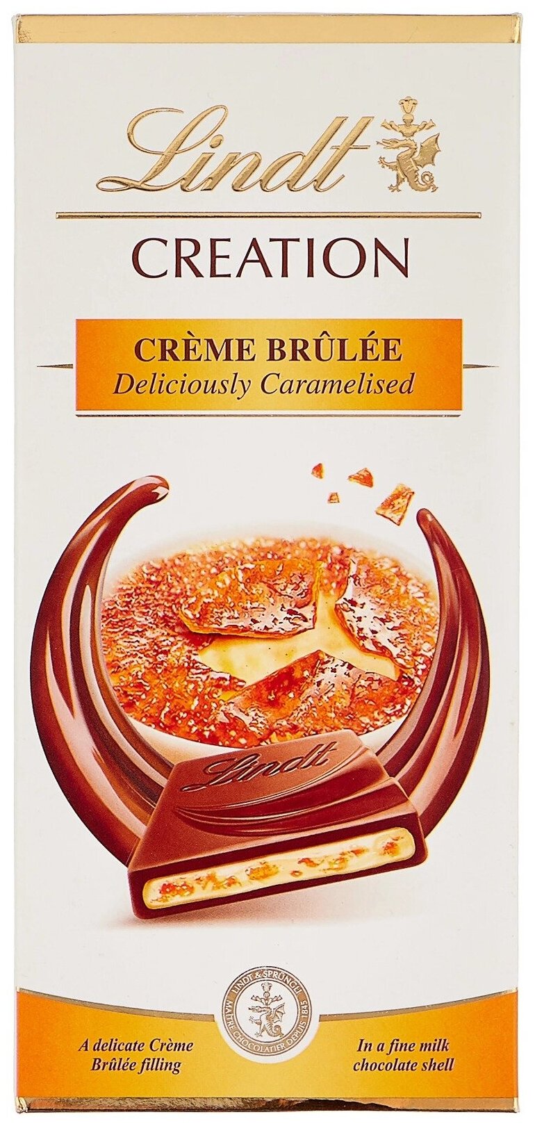 Шоколад Lindt Creation Creme Brulee молочный с начинкой крем-брюле, 30% какао, 150 г (Из Финляндии)