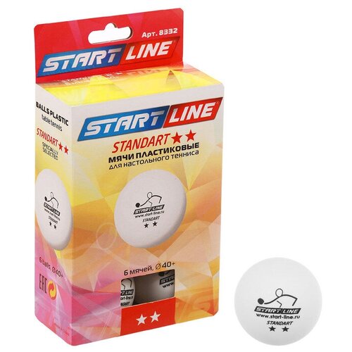 Start Line Мяч теннисный STANDART, 2 звезды, 6 шт, белые мячи start line standart 2 new