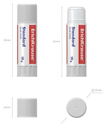 Клей-карандаш ErichKrause Standard, 19 г, микс