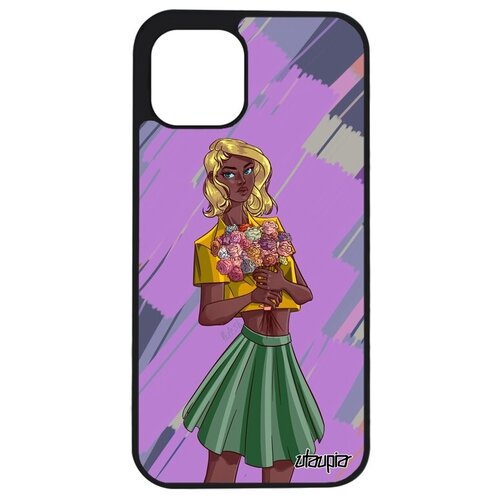 фото Защитный чехол для // iphone 12 mini // "девушка и цветы" манга стиль, utaupia, фиолетовый