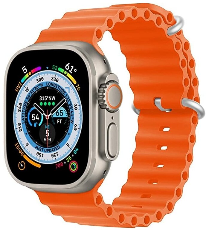 Ремешок Ocean Band для Apple Watch ULTRA 49mm, Series 1-8, SE, 42/44/45/49mm, оранжевый (orange), рифленый