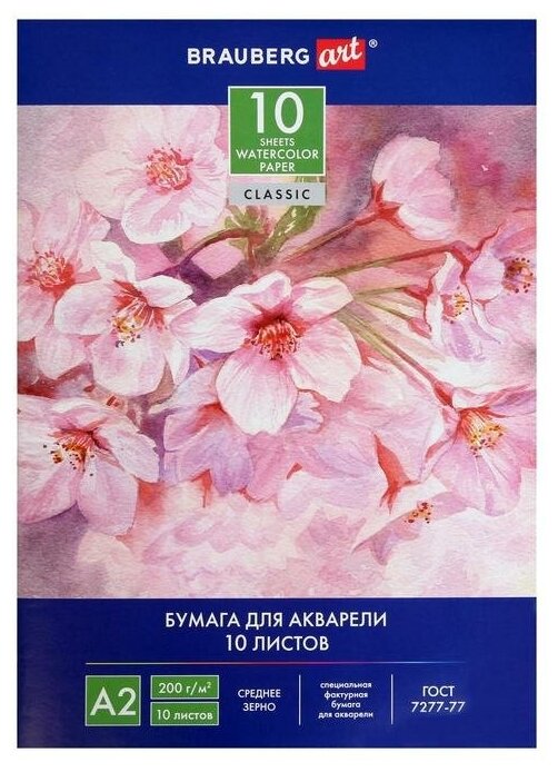 Папка для акварели А2 10л 200 г/м2 400*590мм, бумага. по ГОСТ 7277-77, 125223 1929662