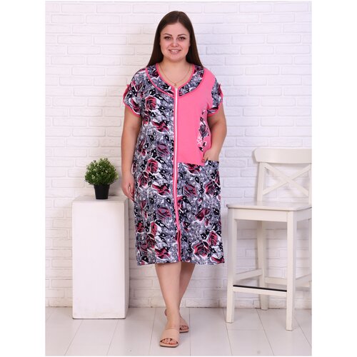 фото Халат женский на молнии (большие размеры) х752 розовый, 62 размер с иголочки