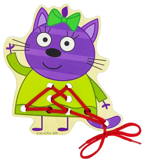Игрушка для детей интерактивная развивающая Шнуровка Горчица "Три кота" (деревянная)