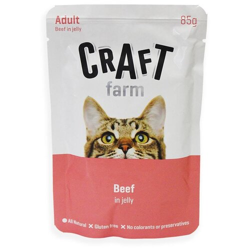Влажный корм для кошек Craft Farm Adult, с говядиной 85 г (кусочки в желе)