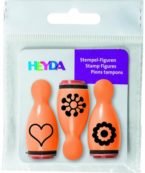 Штампики Heyda, кегли (цветок, сердце и снежинка), оранжевый