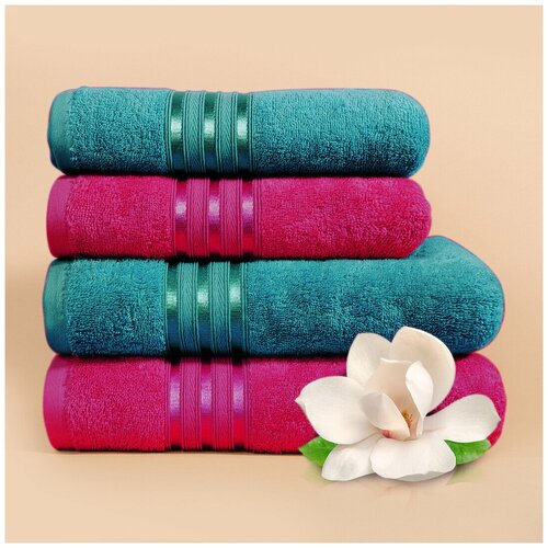 фото Dme631650 набор из 4-х полотенец harmonika цвет: малиновый, морская волна (50х80 см - 2 шт,70х130 см - 2 шт) dome