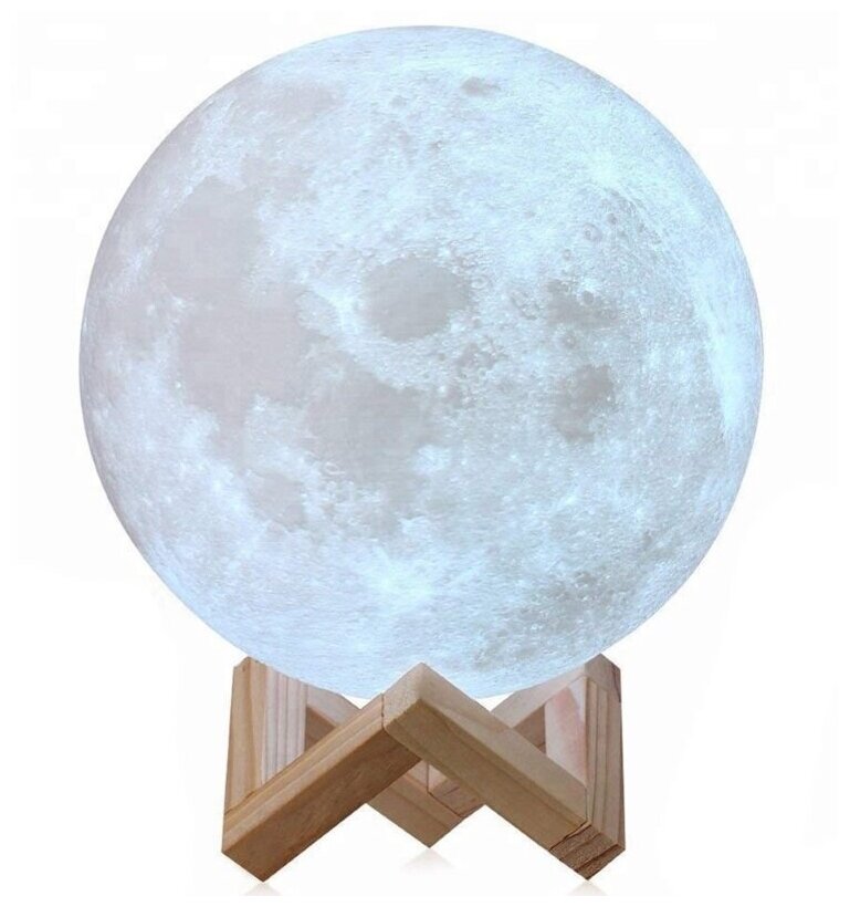 Светильник-ночник 3D шар Луна Moon Lamp на деревянной подставке с пультом, 15 см