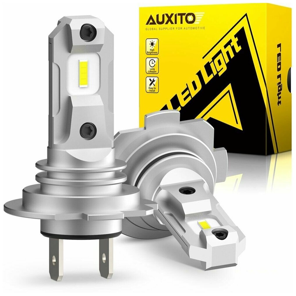 Светодиодная лампа AUXITO H7 цоколь PX26d 20Вт 2шт 6500К 12000Лм стандартный размер без переходников быстрая установка LED автомобильная