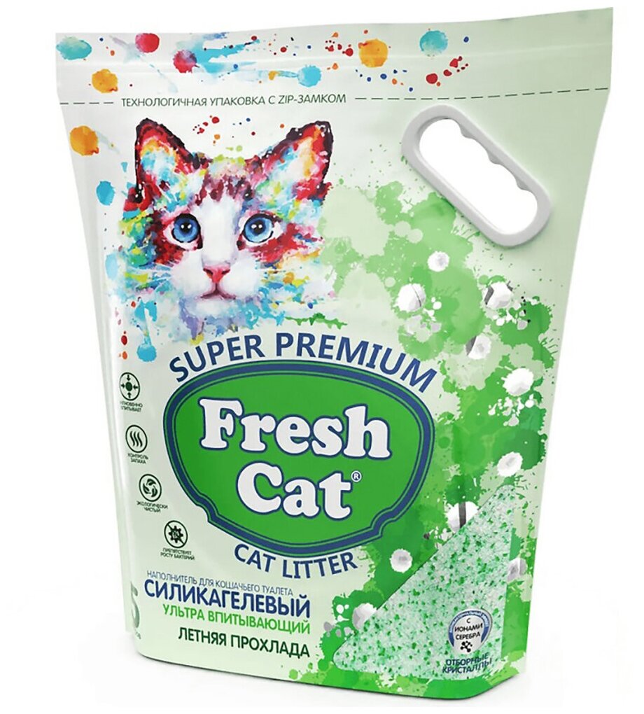 Наполнитель для кошачьего туалета FRESH CAT силикагелевый впитывающий с ароматом Летняя прохлада 5л - фотография № 4