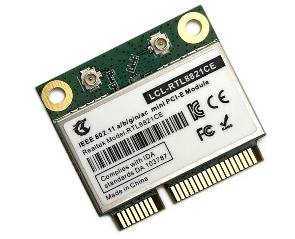 Адаптер WiFi Realtek RTL8821CE (Mini PCI-E half-size, B/G/N/AC, 433 Mbit/s, 2.4/5 Ghz)