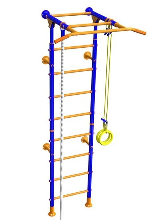 ДСК для дома"Веселый Непоседа" Energy, синий-желтый, верхняя рама с турником передвигается по высоте/по вылету, ступени металл