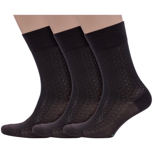 фото Комплект из 3 пар мужских носков grinston socks (pingons) из микромодала коричневые, размер 25