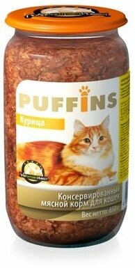 Puffins кон. д/кошек Курица 650гр (стекло)