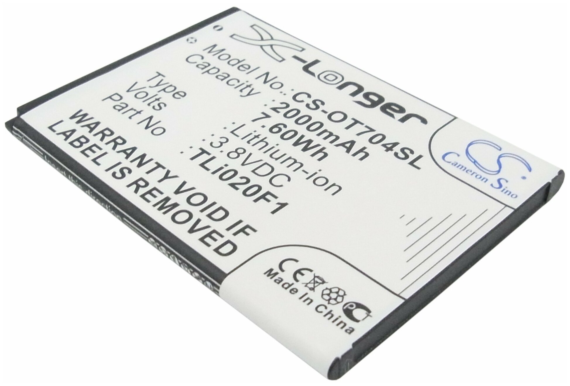 Аккумулятор CS-OT704SL TLi020F1 для Alcatel One Touch 7040 7041 6036 5042 3.8V / 2000mAh / 7.60Wh