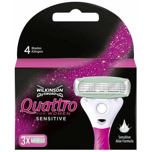 Wilkinson Sword / Schick / Quattro for Women Sensitive / Сменные кассеты для женской бритвы Quattro (4 шт)