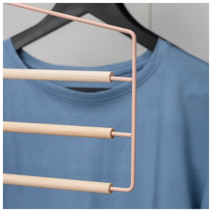 SAVANNA Вешалка для брюк и юбок многоуровневая SAVANNA Wood, 3 перекладины, 37×32×1,1 см, цвет розовый - фотография № 5