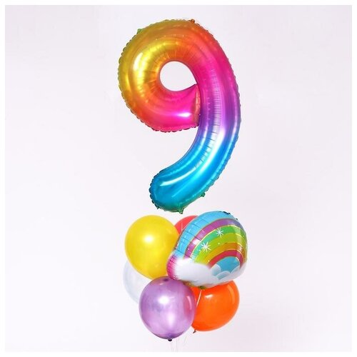 фото Букет из шаров «день рождения – облако. 9 лет», фольга, латекс, набор 7 шт. mikimarket