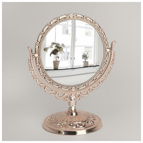 Queen fair Зеркало настольное, двустороннее, с увеличением, d зеркальной поверхности 10 см, цвет бронзовый