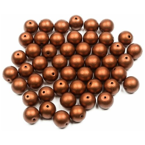 Стеклянные чешские бусины, круглые, Round Beads, 8 мм, цвет Metallic Copper, 50 шт.