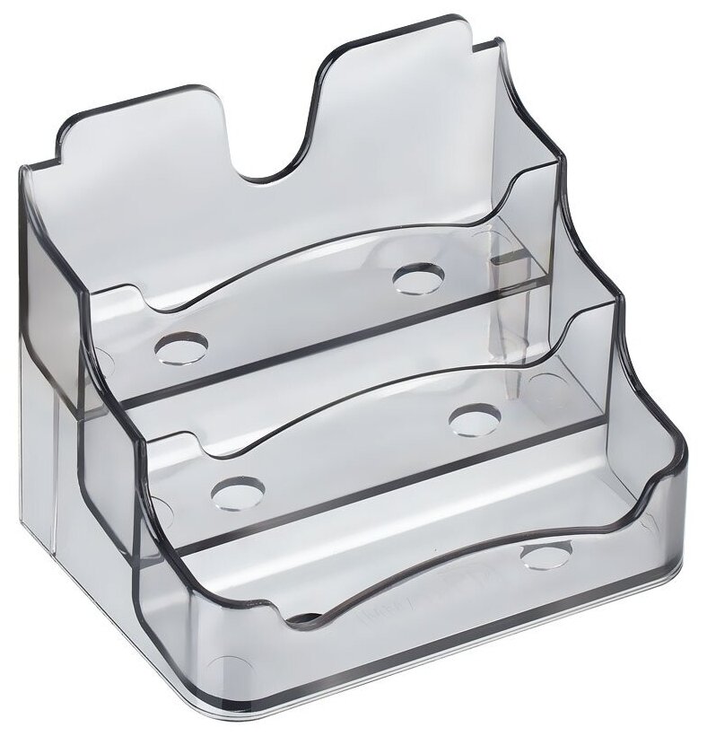 Подставка для визиток настольная Стамм (3 отделения, пластик, 102х70мм) тонированная серая, 1шт. (ВТ12)