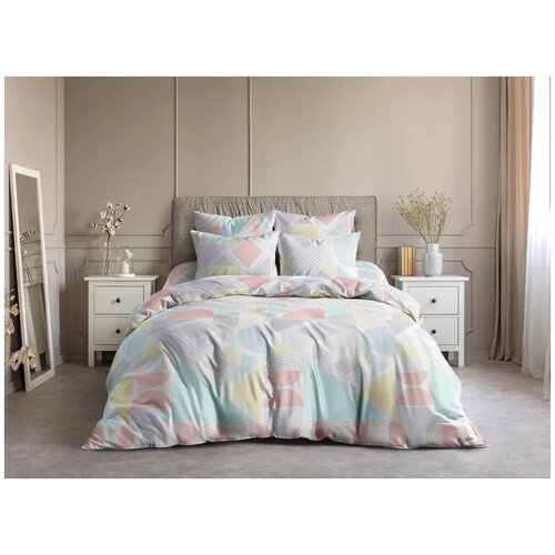 фото Постельное белье 2-спальное с европростыней ночь нежна геометрия, бязь, 2 наволочки 70 х 70 см, светлый